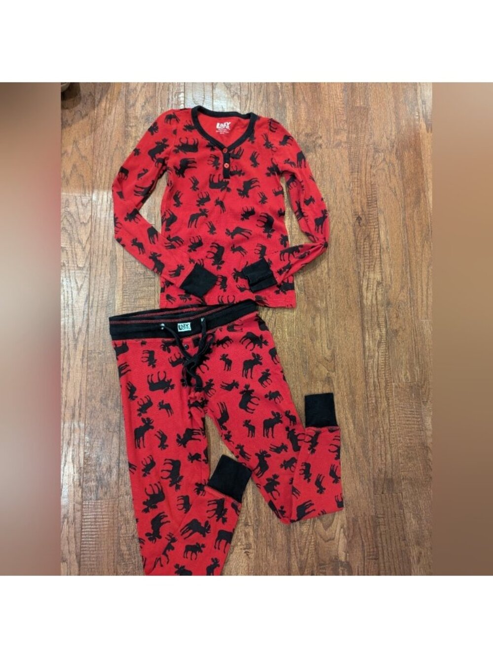 LazyOne long-sleeve Red Cotton Moose pajama Set. XS Adult Unisex - Picture 2 of 11